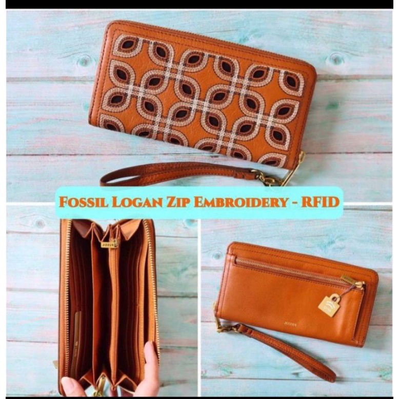 Fossil Logan Zip Wallet Embriodery