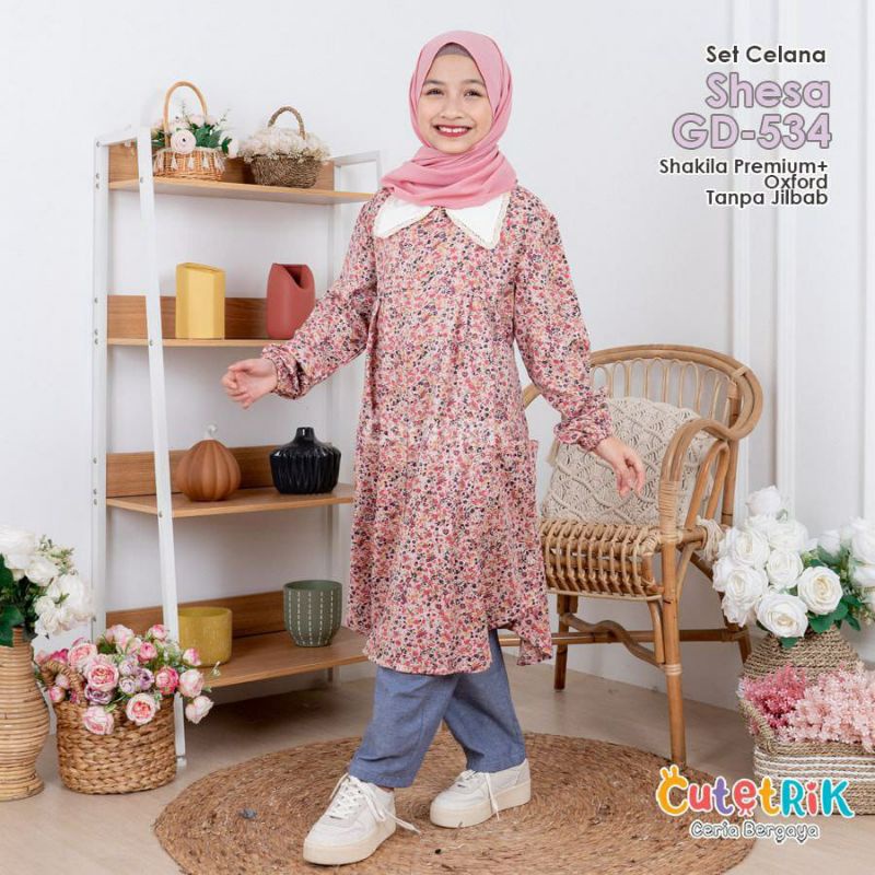 SET CELANA LONG TUNIK CUTETRIK GD 534|| FASHION ANAK MUSLIM