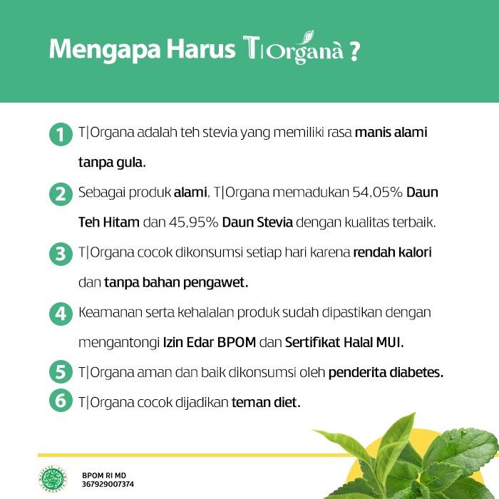 T|Organa - Teh Stevia Teh Manis Tanpa Gula Bundle 2 Sachet Isi 3 Tbag