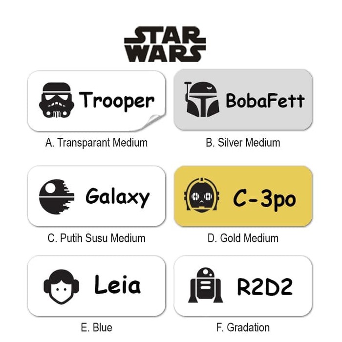 

HNVHH853 Star Wars MEDIUM label nama waterproof. Name stickers for