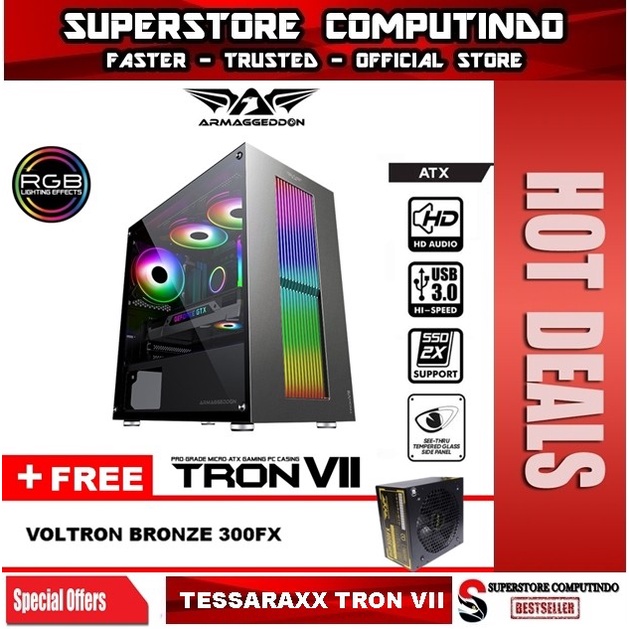 Armaggeddon Tron VII ATX Gaming PC Case with Tempered Glass Side Panel