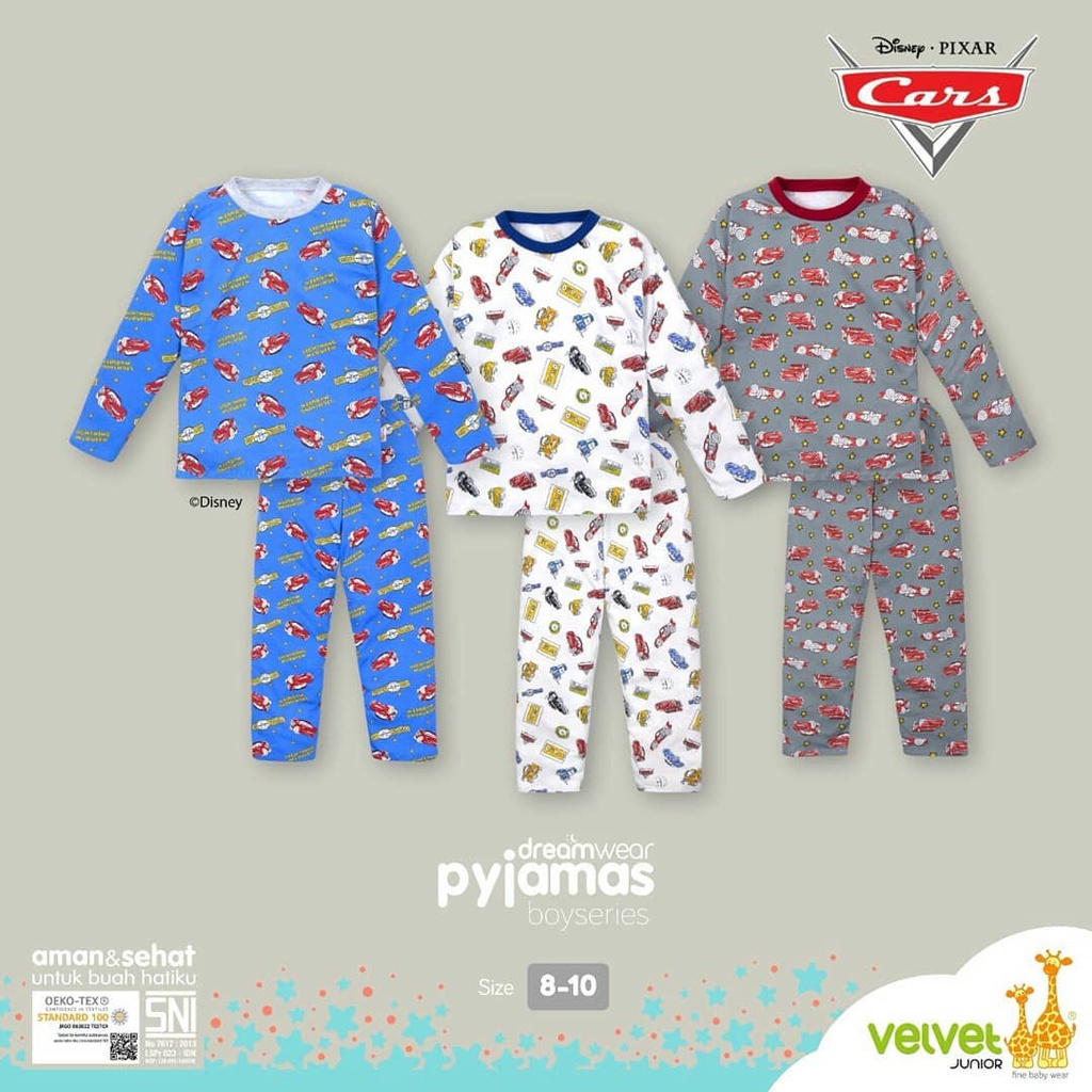 Velvet Junior Piyama Stelan Panjang (Random - Per 2 pcs) Cars Editions