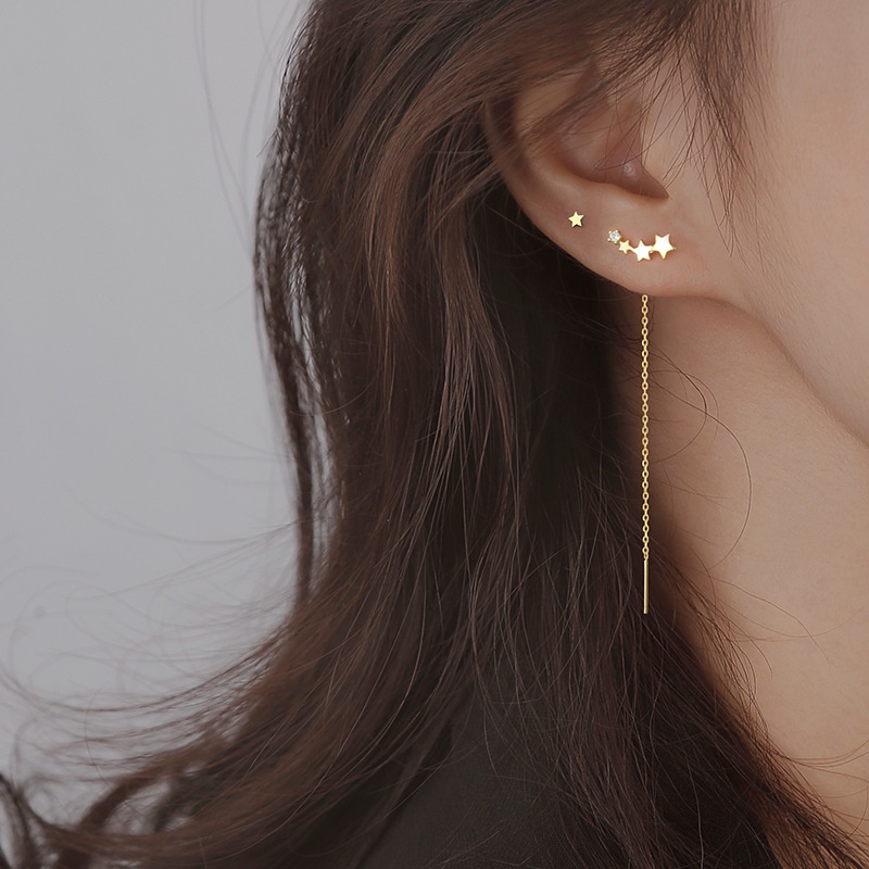 Anting titanium emas korea wanita panjang perak anting silver fashion long earrings