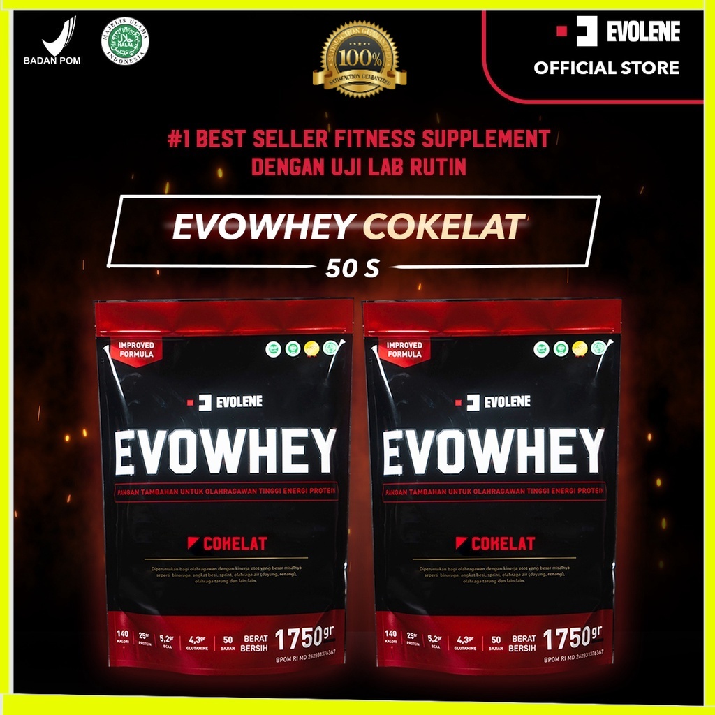 Whey Protein Coklat 2x 1750gr/50 Sachet + Shaker / Tanktop gym - Suplemen fitness pembentuk Otot - Defisit kalori - Susu Protein - Suplemen Fitness - Minuman Protein - Suplemen Workout Evolene Evoline Evolen