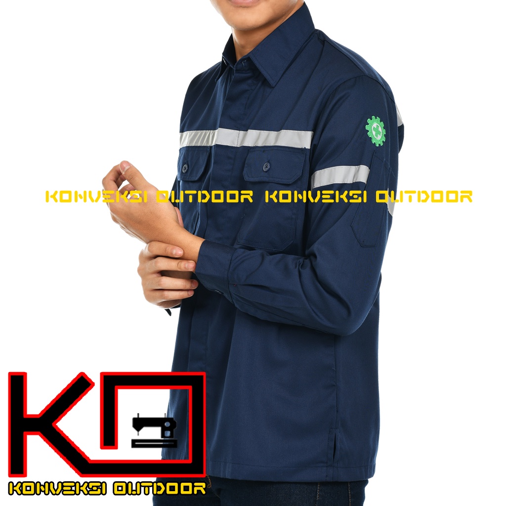 Kemeja Safety Pria Lengan Panjang - Baju Kemeja Kerja Proyek Wearpack Safety K3 Lapangan Outdoor Scotlite Indonesia Tebal Tambang Listrik Mekanik Teknisi Mesin Bangunan Werpack Driver Operator PLN Intalasi Listrik Enginer Teknik Sipil Kilang Warna Navy