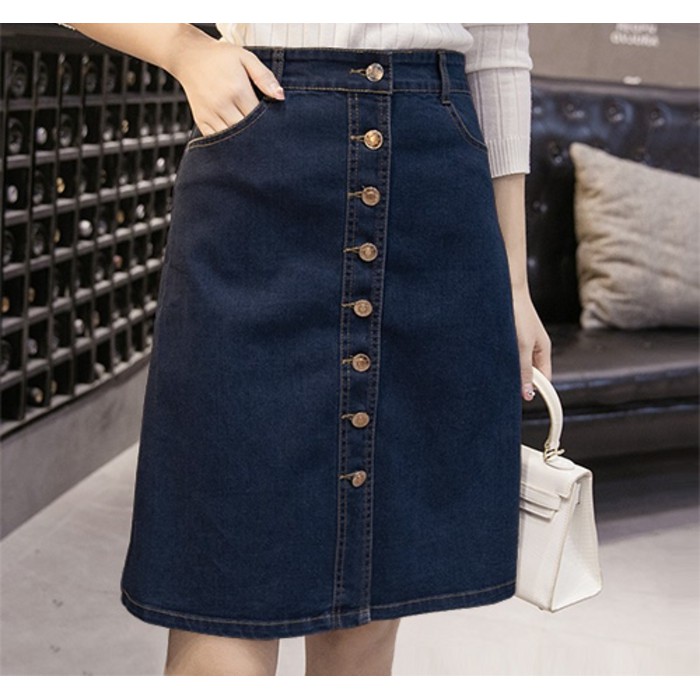 ROK MIDI    rok denim jeans levis wanita button skirt midi span pencil import    IWAZAH OFFICE