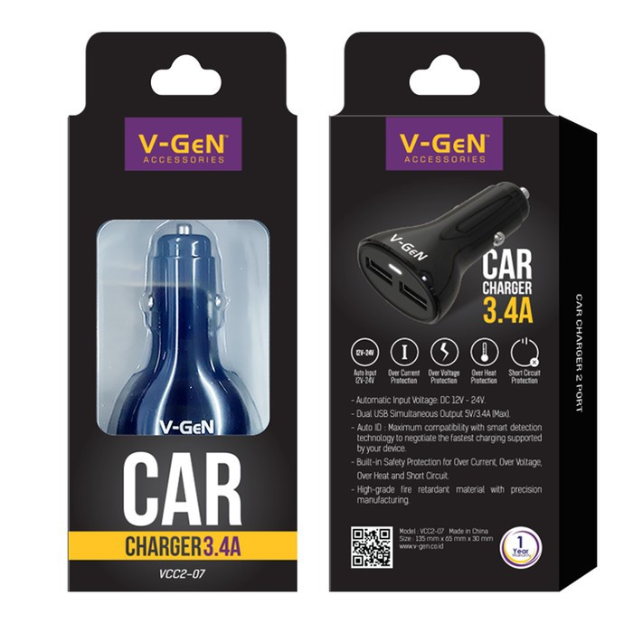 Car Charger V-Gen VCC2-07 3.4 A Dual USB (Charger Mobil 2 Port V-Gen)