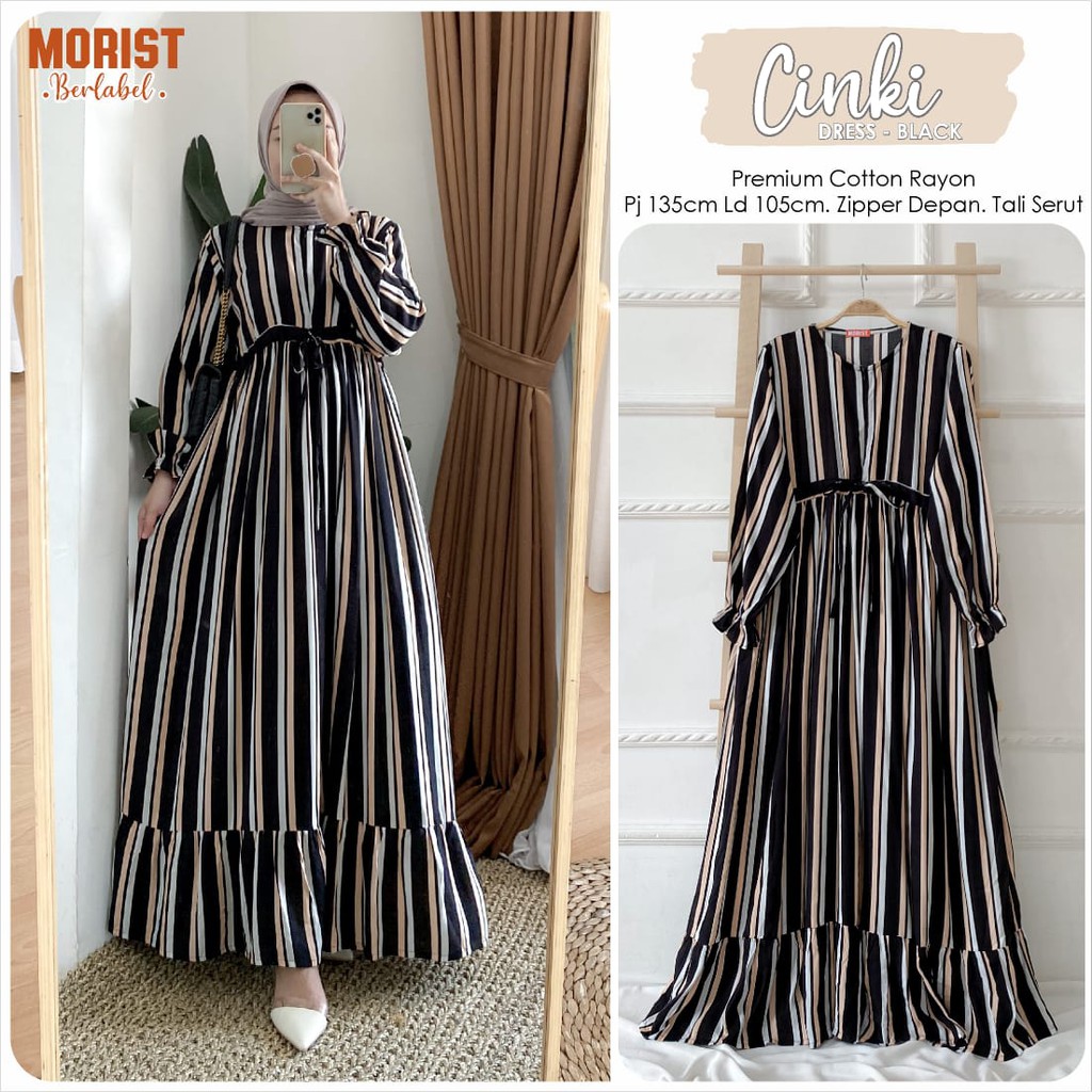 Cinki Dress Gamis Jumbo Catton Rayon Produk Original Morist Berlabel LD 105cm