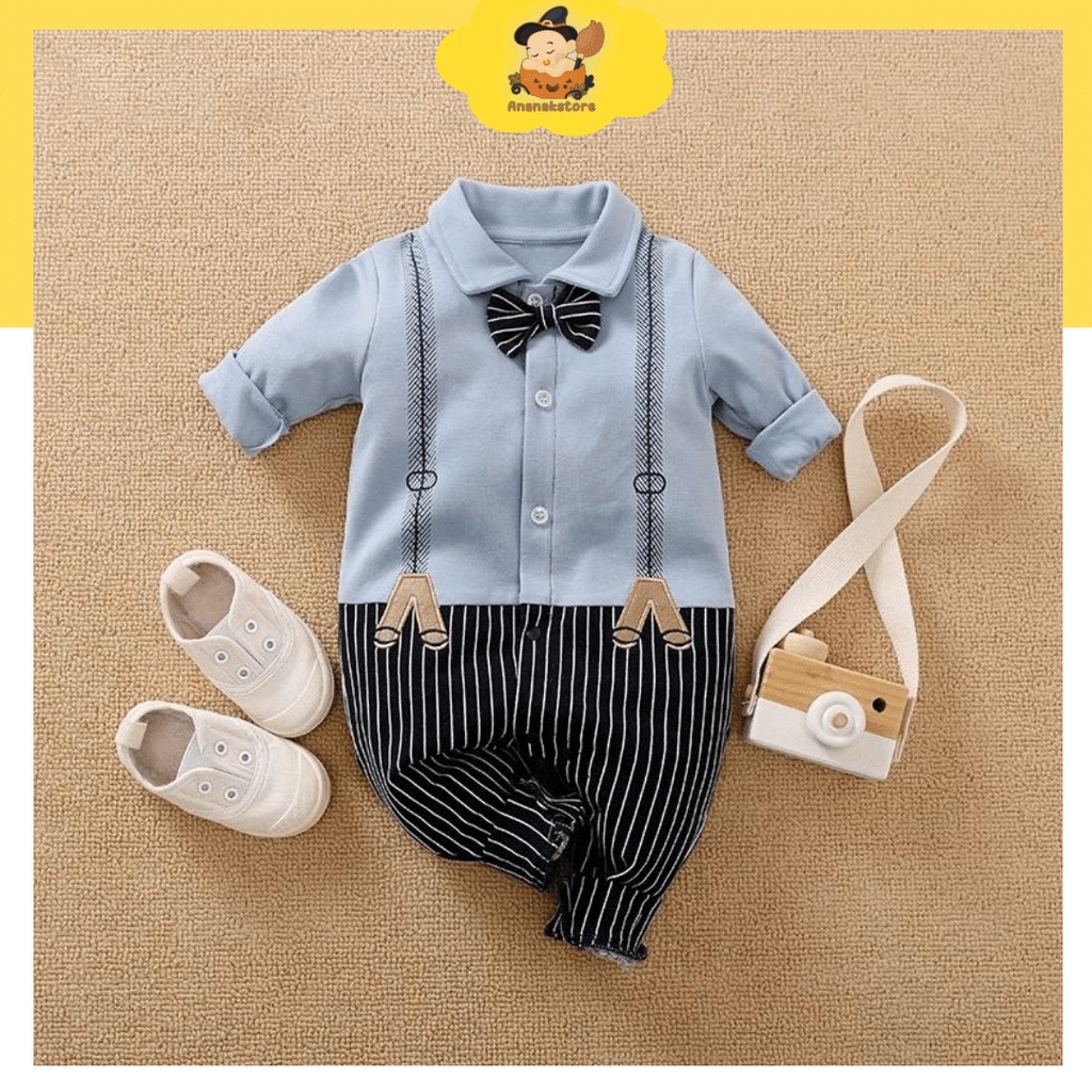 JUMPER BAYI IMPORT KOREA / TUXEDO BAYI BIRU MUDA / JUMPER BAYI LENGAN PANJANG 0-24BULAN / BA-856