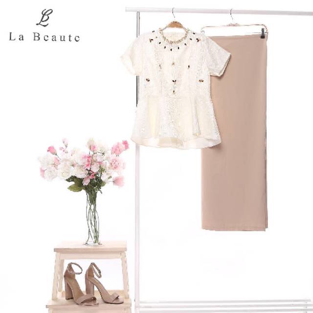 (REALPICT) SETELAN KEBAYA MODERN ATASAN PEPLUM ROK LILIT