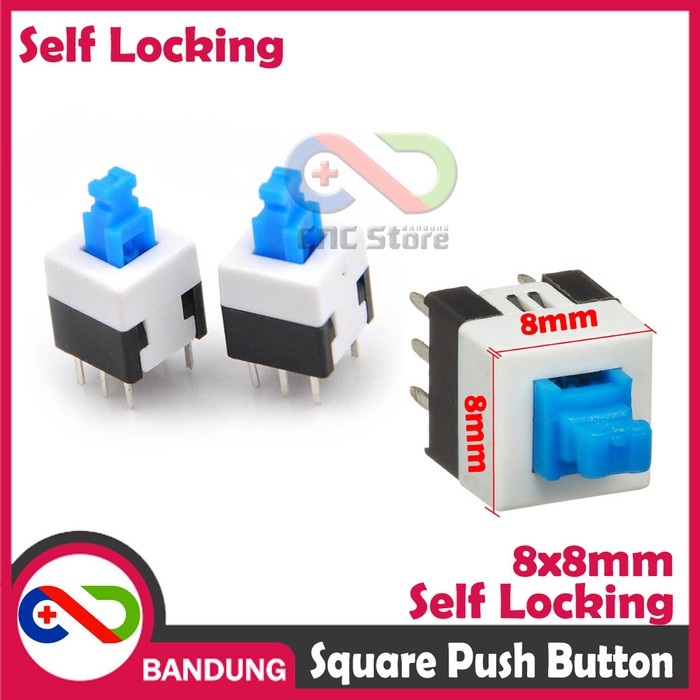 BLUE CAP SQUARE PUSH BUTTON 8X8MM SELF LOCKING LATCHING SWITCH