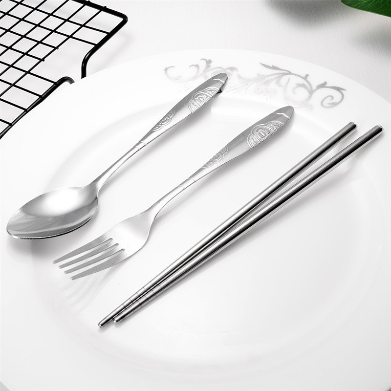 Sendok Garpu Sumpit Set Bahan Stainless Steel Sendok Alat Makan Travel Portable Hargakawan