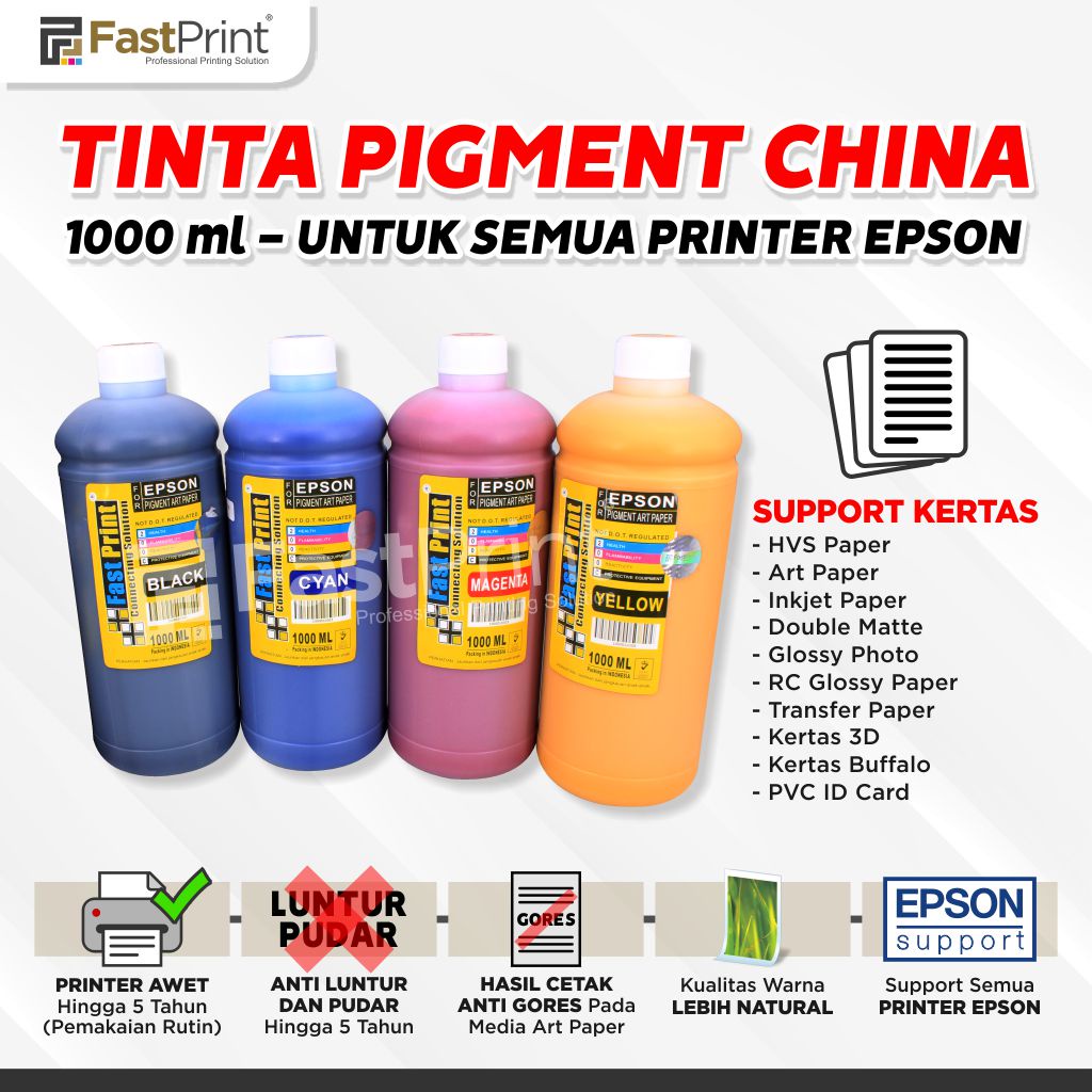 Tinta Pigment Art Paper China Epson 1 Set - 4 Warna - 1000 ML