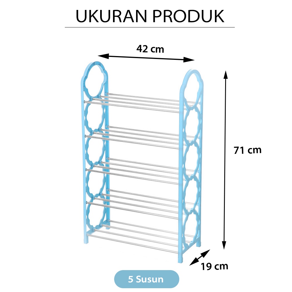 HUGO Rak Sepatu Serbaguna Portable 5 Susun Bahan Kuat Stainless Steel Tempat Sepatu Sandal