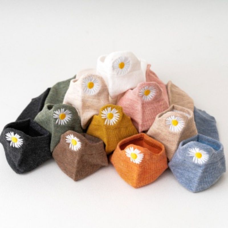 [COD] Kaos Kaki Pendek Import Motif Bunga Daisy dan Smile Bordir Premium Tebal dan Halus Kaos Kaki Wanita Kaos Kaki Fashion Ala Korea