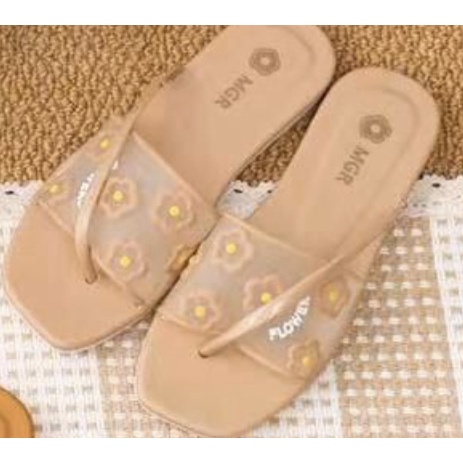 Sandal Selop Japit Jempol Jelly Wanita Cewek Korea Bunga Ban Transparan Cantik Mewah MGR Mokaya Balance (1207) / Size 36-40