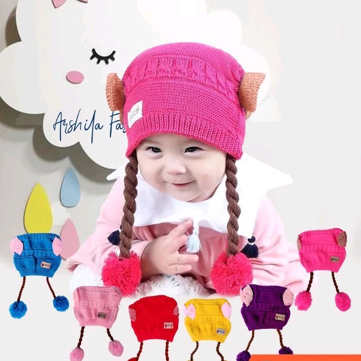 TOPI rajut anak bayi perempuan TURBAN anak cewek rambut palsu