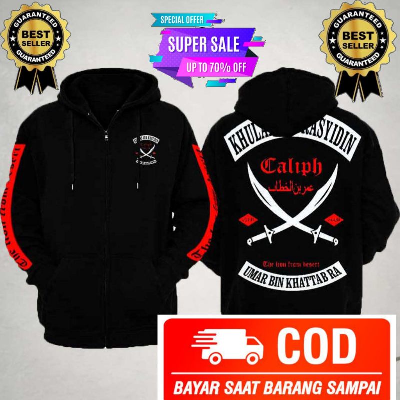 sweater Hoodie Zipper muslim//jaket pria muslim//sweater umar bin Khattab