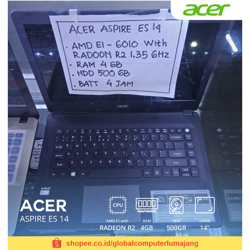 LAPTOP ACER ASPIRE ES 14 SECOND LIKE NEW | AMD E1 with RADEON R2 RAM 4GB HDD 500GB