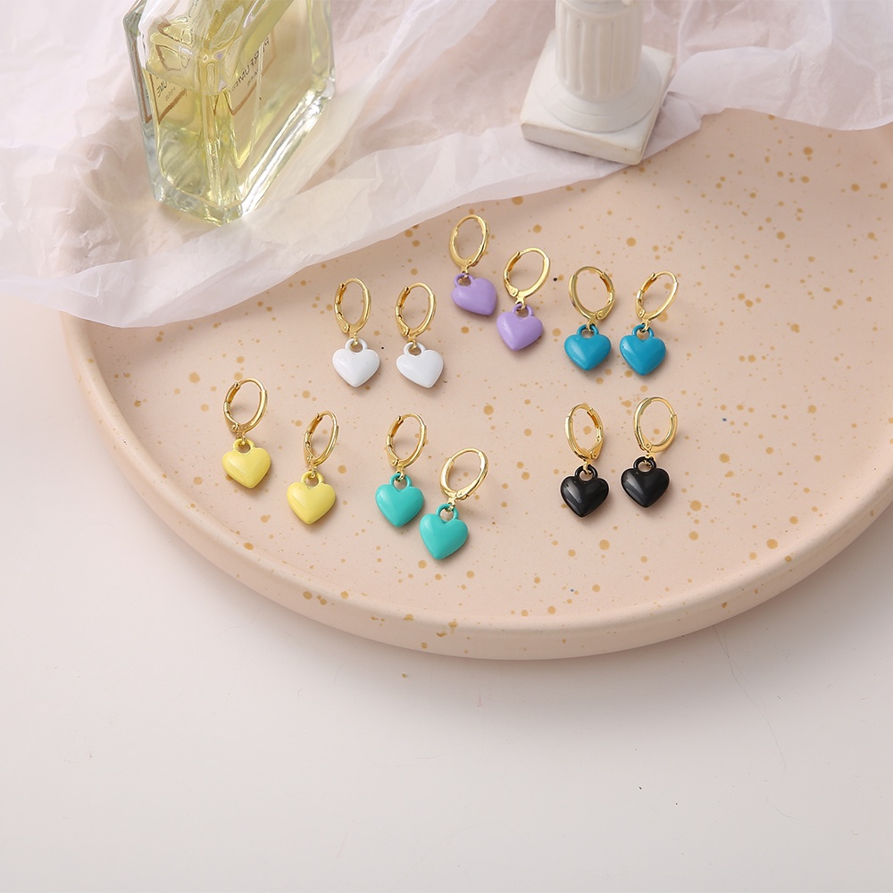 IFYOU Anting Stud Hias Liontin Hati Macaron Warna-Warni Untuk Wanita