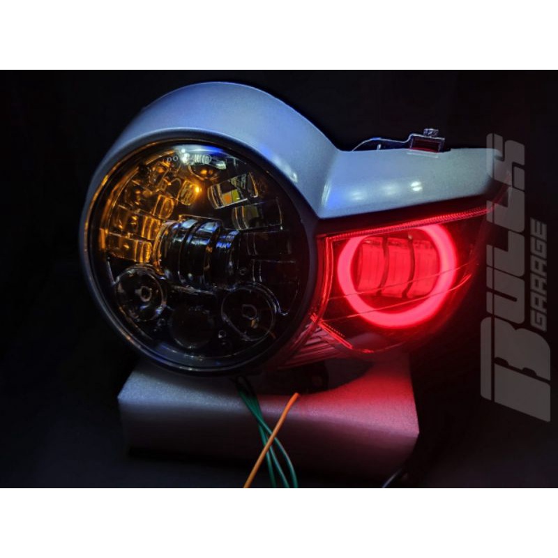 Lampu Tiger Revo pece set lampu Daymaker 16LED 5,75inci set lampu Tembak 3 mata warna merah Lampu Ti