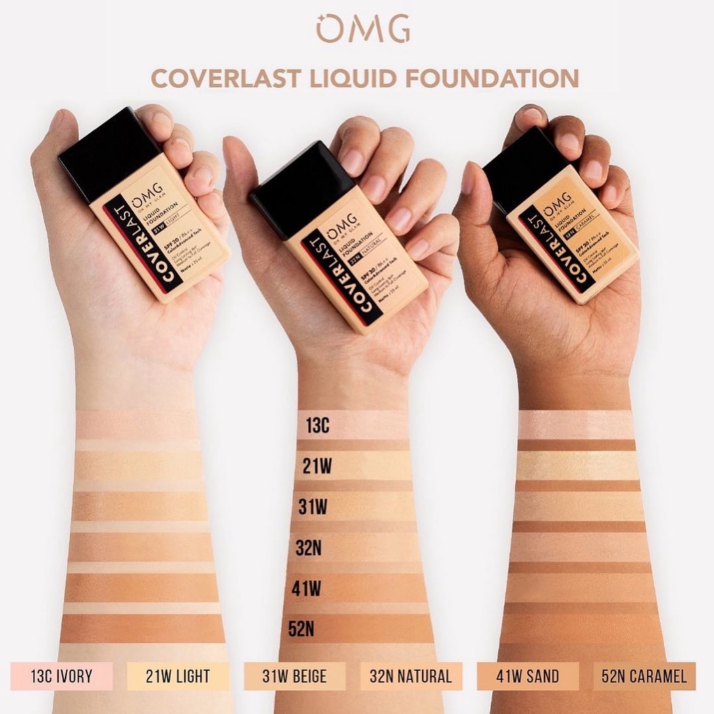 READY OMG CoverLast Liquid Foundation Alas Bedak | Oh My Glam | SPF 20 PA++ Oil Control Long Lasting 8H* | Medium to Full coverage