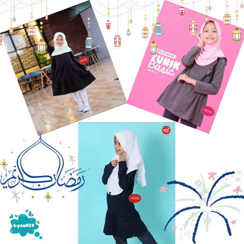 Tunik Basic Hitam blink-blink glitters by Afrakids AT001 AT002 AT003