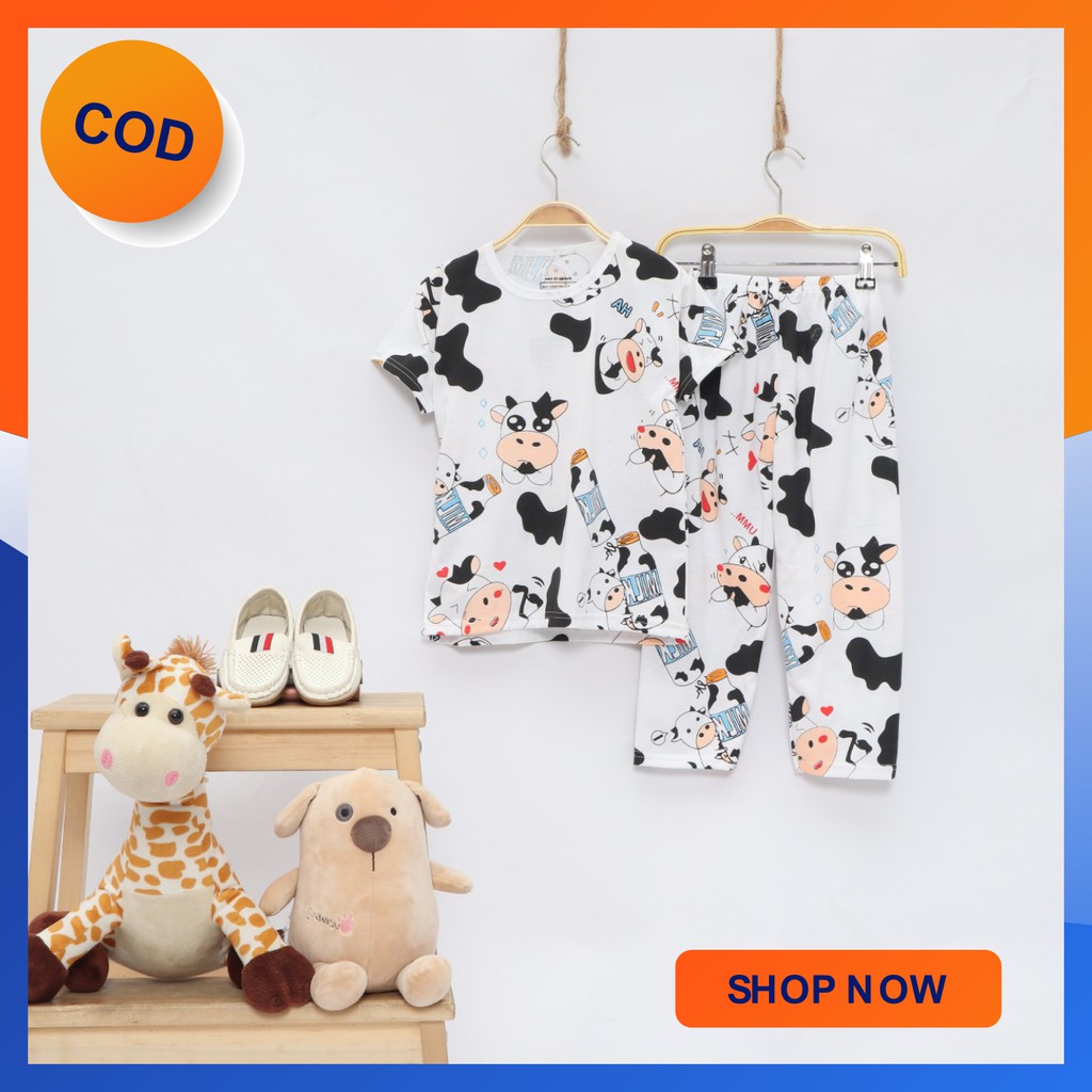 Baju Harian Anak Perempuan Laki laki Satu Set Kaos Kain Harian Anak Motif Sapi