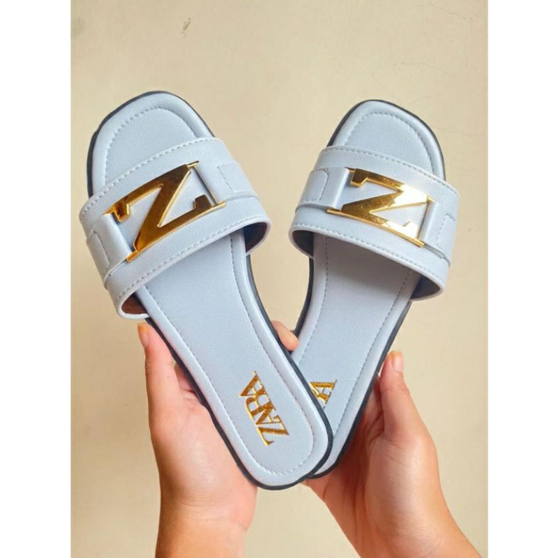 SANDAL ZARA Z WANITA SENDAL FLAT TEPLEK MODEL IMPORT CHAIN RANTE