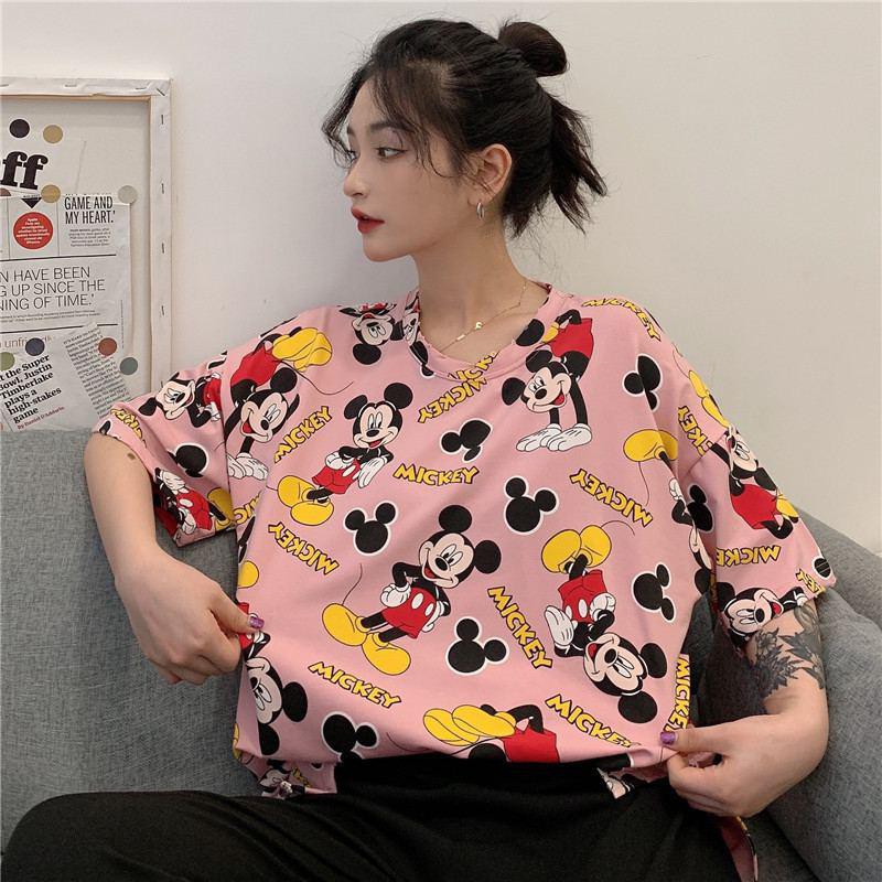 PREMIUM - Oversize Tee Tshirt Wanita Model Longgar Motif Mickey Berdiri