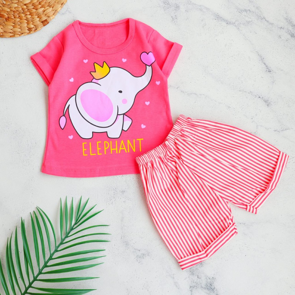 FILCO Motif Queen Elephant / Setelan Baju Celana Anak Bayi Perempuan usia 3 bulan - 12 bulan