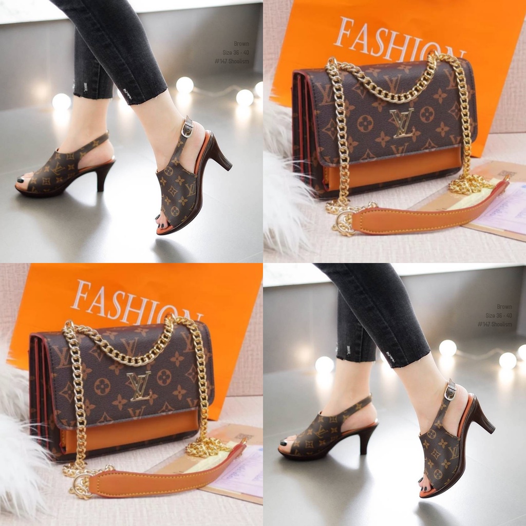 Paket sandal heels wanita dan tas model import diana.set sandal tas sandal hak tahu