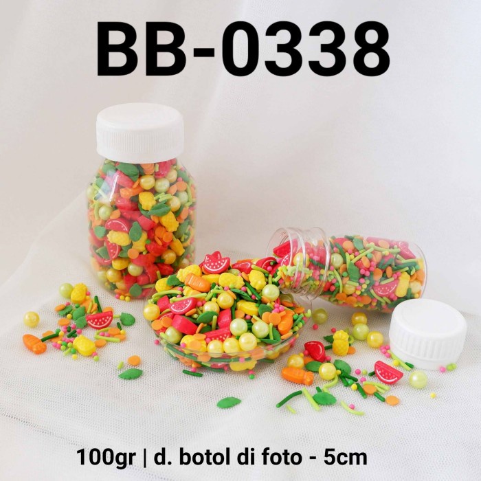 

BB-0338 SPRINKLES SPRINKLE SPRINGKEL 100GR BUAH SEMANGKA NANAS WORTEL EKSKLUSIF