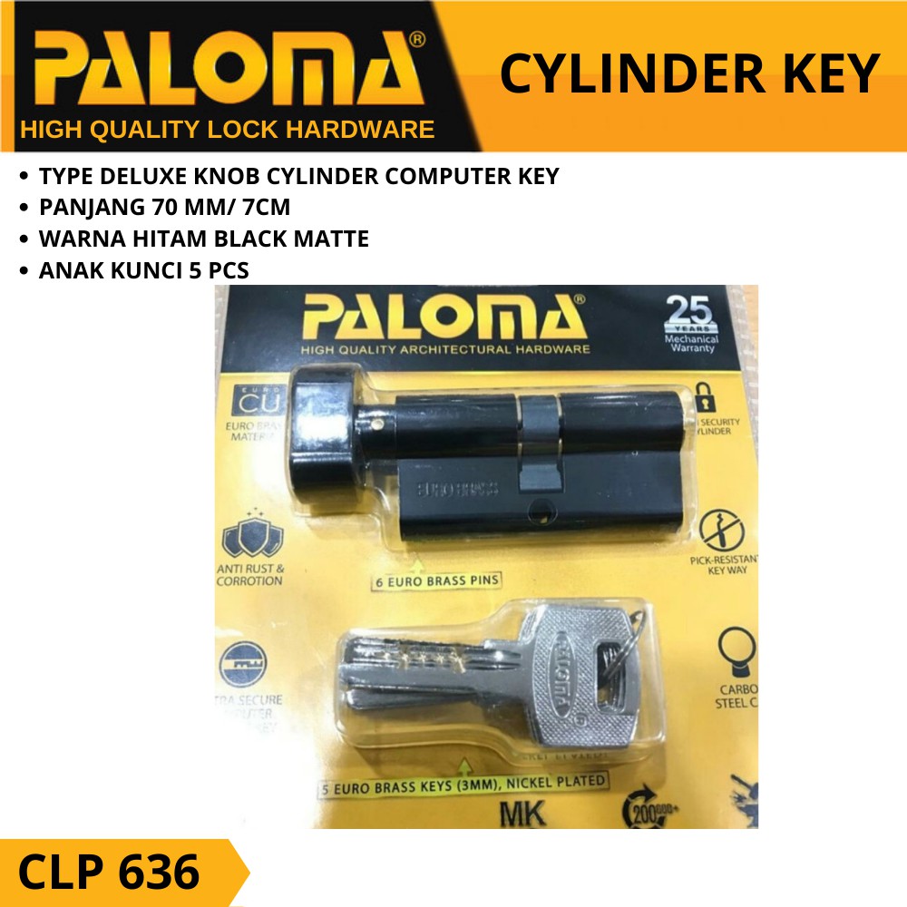 Knob Cylinder PALOMA CLP 636 DELUXE KC-CK 70MM - Computer Key HITAM