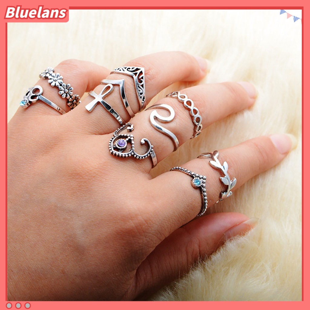 Bluelans 10pcs Knuckle Ring Vintage Flower Shape Women V Shape Knuckle Band