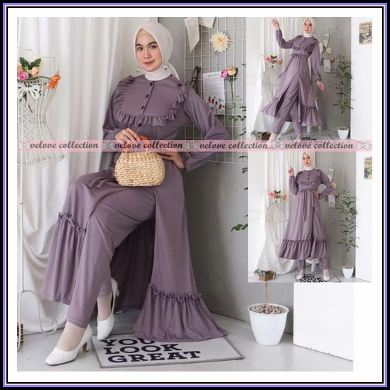 Long Renda Dada Lyla Crincle Uragiri Ruby Rubi Set / Setelan Long Tunik Polos Crincle Rubiah Premium