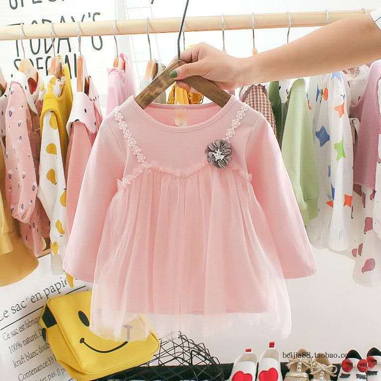 Dress anak perempuan gaun bayi cewek tutu lengan panjang+rok kasa polos import 7bln - 2thn-2