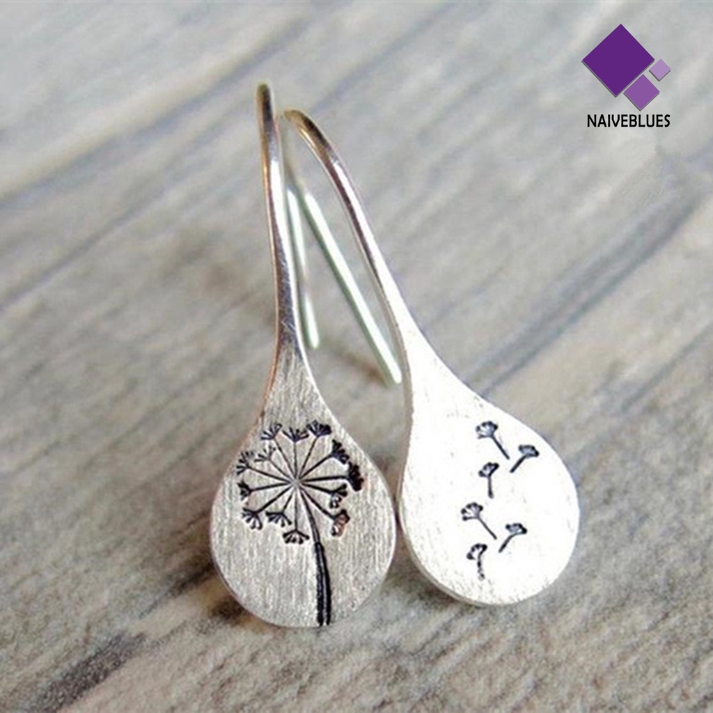 Anting Desain Dandelion Lapis Silver Gaya Retro Untuk Wanita