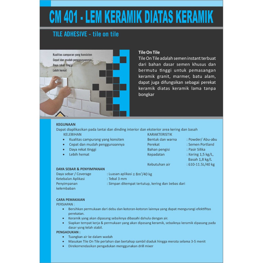 Jual CM 401 Lem Keramik di Atas Keramik (Tile Adhesive) 40 kg Shopee Indonesia