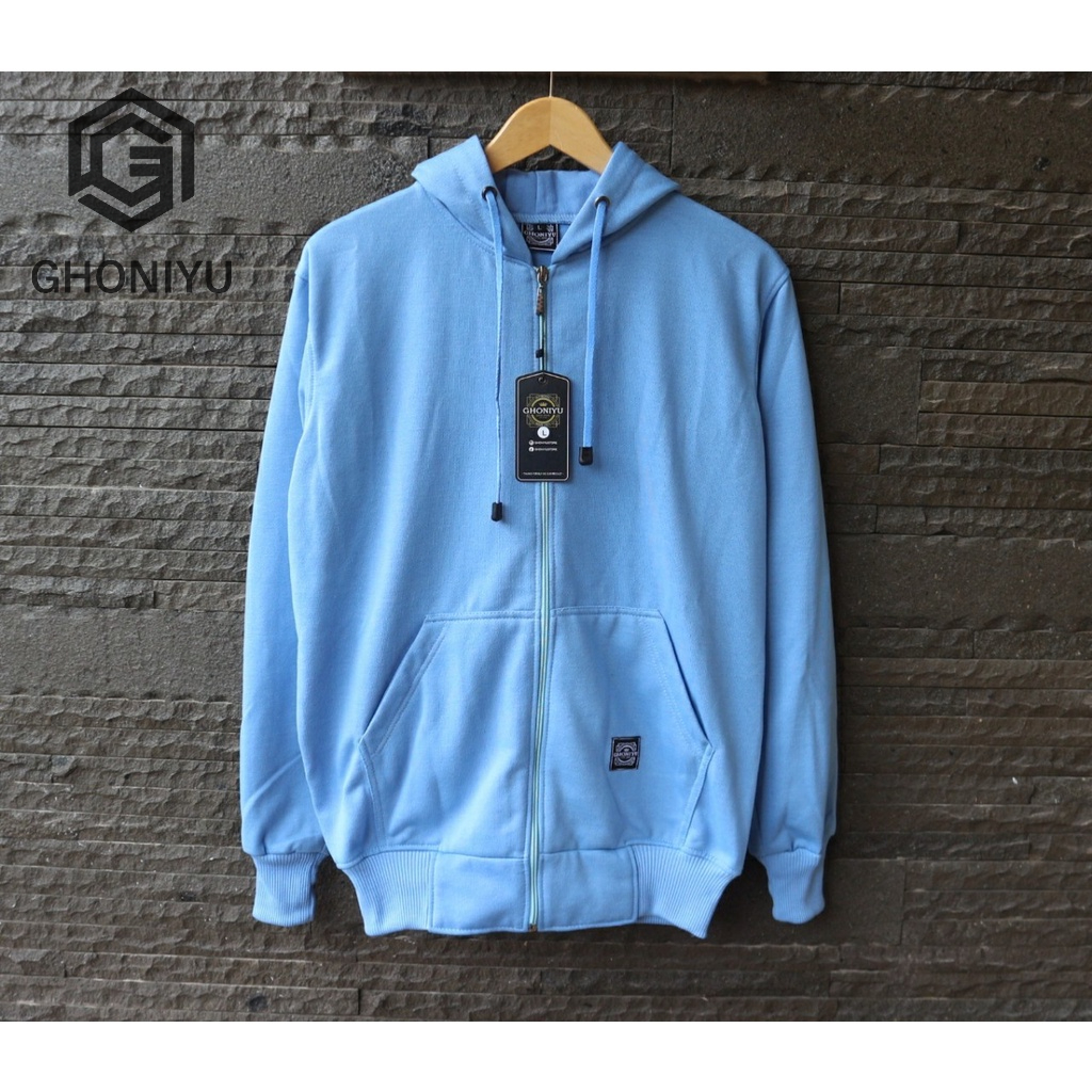 SSGD-08 Jaket Sweater Premium Original Ghoniyu Unisex Zipper Hoodie Pria Wanita Polos Putih