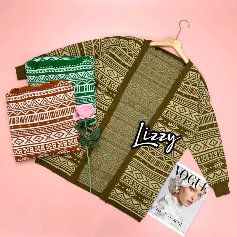 Lizzy - KNITWEAR CARDIGAN LONG ABSTRAK TRIBAL PREMIUM