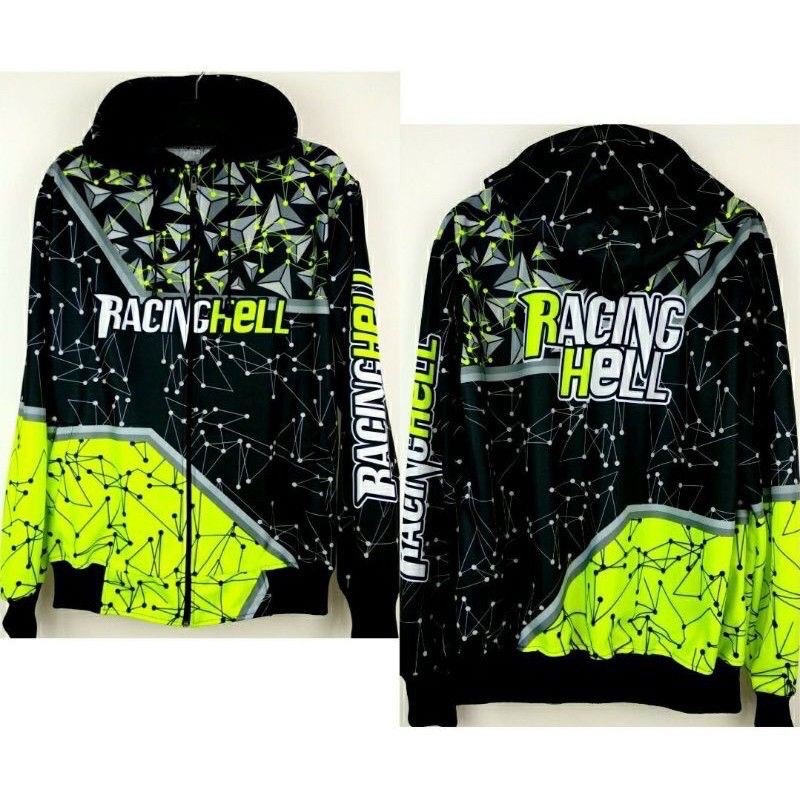 HOODIE RACING HELL JAKET RACING HELL ORIGINAL PRIA WANITA ALLSIZE HITAM HIJAU STABILO JACKET SWEATER