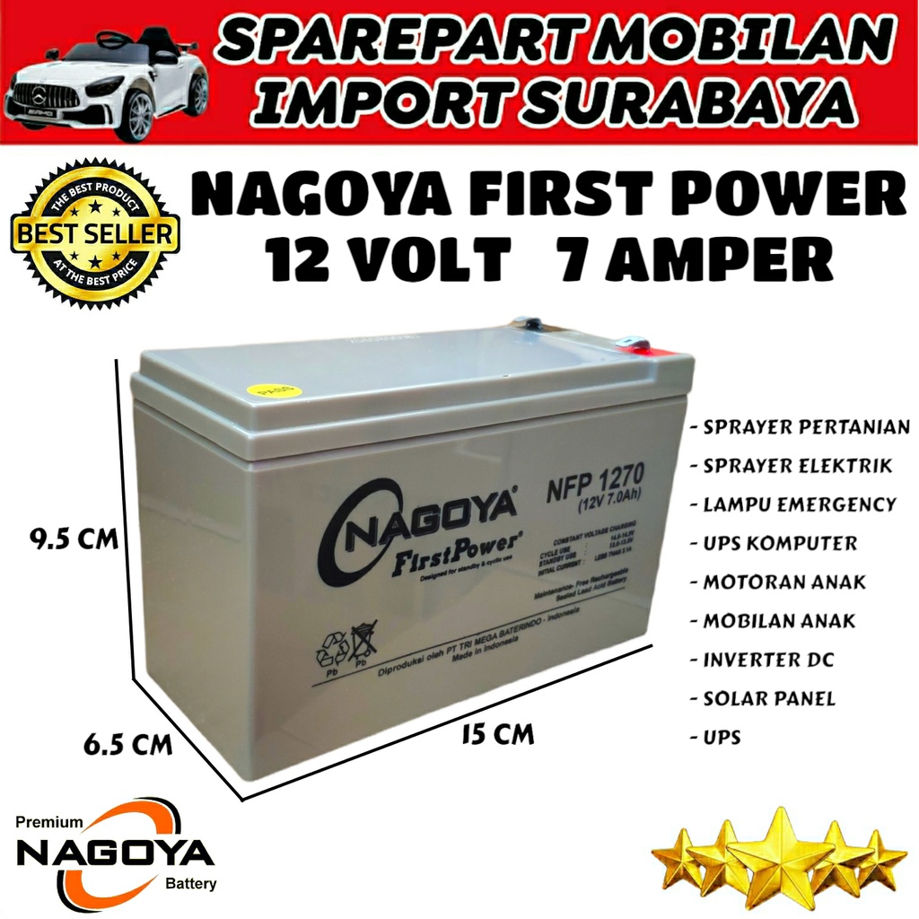 BATERAI VRLA NAGOYA 12 VOLT 7 AMPER BATTERY 12V 7AH AKI MOBIL MOBILAN ANAK UPS MOBIL MAINAN AKI ANAK RC PMB