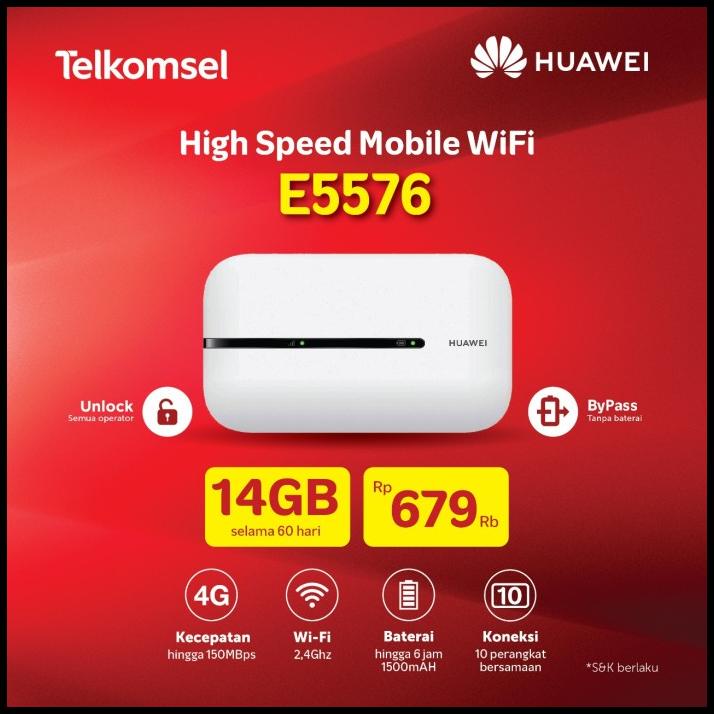 Modem Mifi Huawei E5576 4G Unlock All Operator - Free Kuota 14Gb