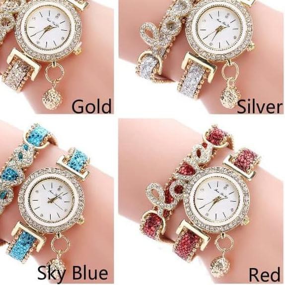 ☛ha✤JL090 Aksesoris Jam Tangan Gelang Love Cewe Wanita Gadis Stainless - Merah Muda [simbol1