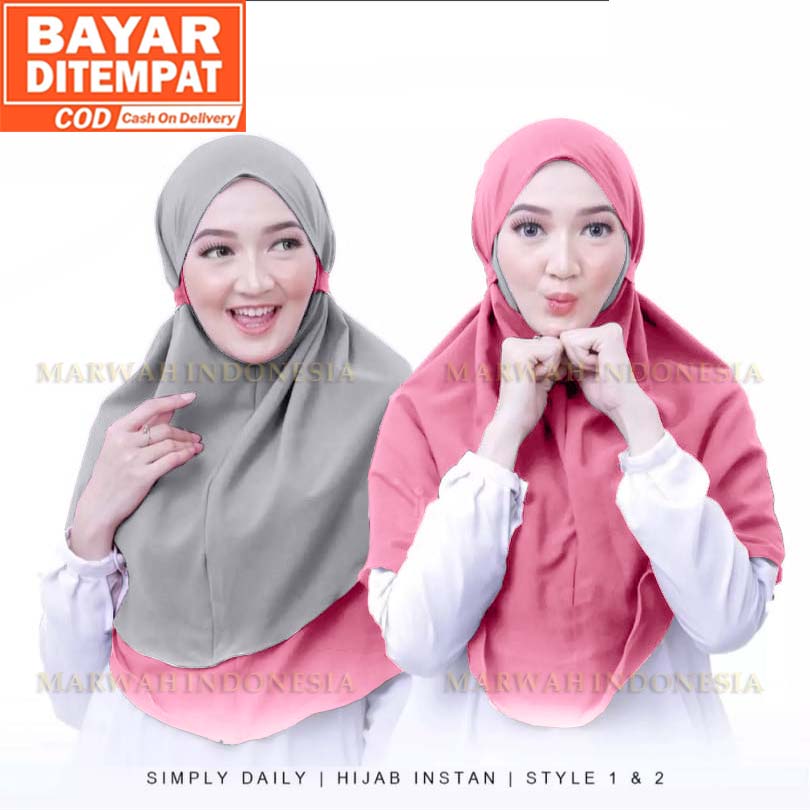 Jilbab Bergo, Zakia Bolak Balik, 2 Layer, Hijab Instant Tali NonPet, Kerudung Instan Terbaru