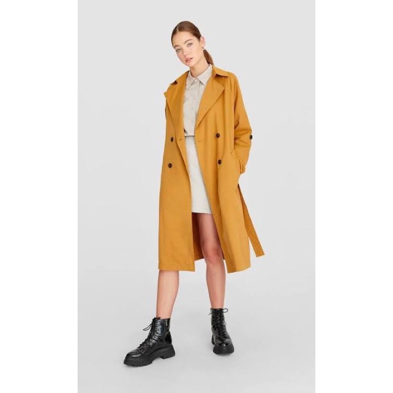 Stradivarius Mustard Trench Long Coat