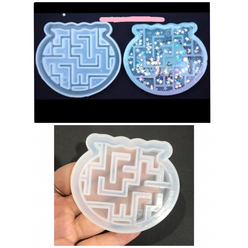 Maze mold labyrinth mold cetakan resin keychain fondant mold shaker mold gantungan kunci