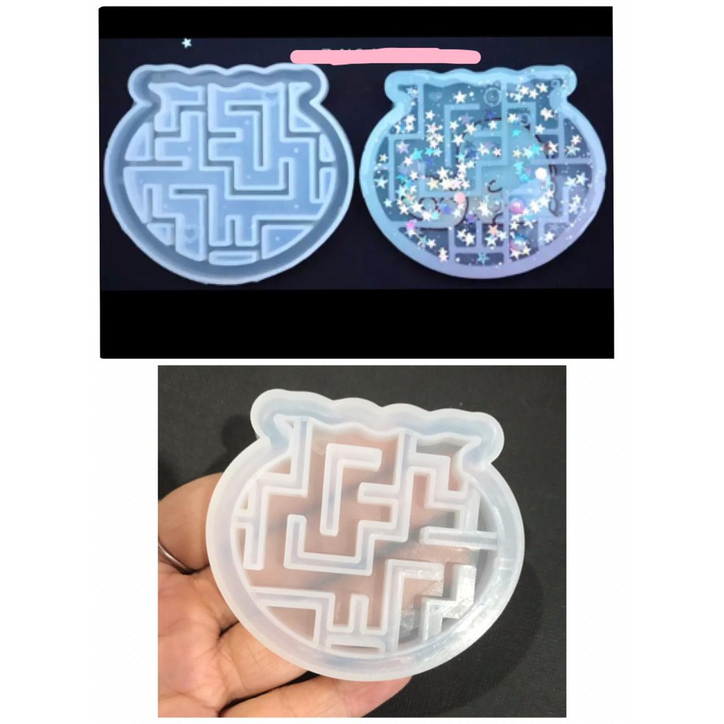 Maze mold labyrinth mold cetakan resin keychain fondant mold shaker mold gantungan kunci