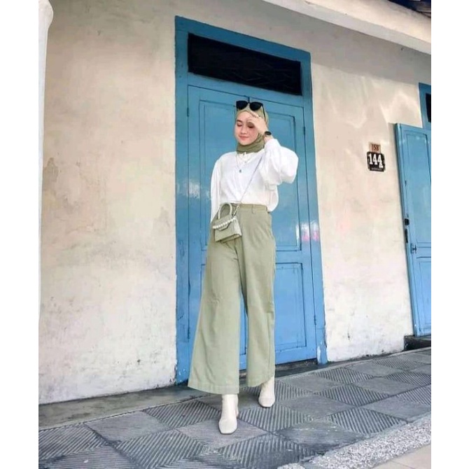 AWW Highwaist Kulot Linen Premium Kancing